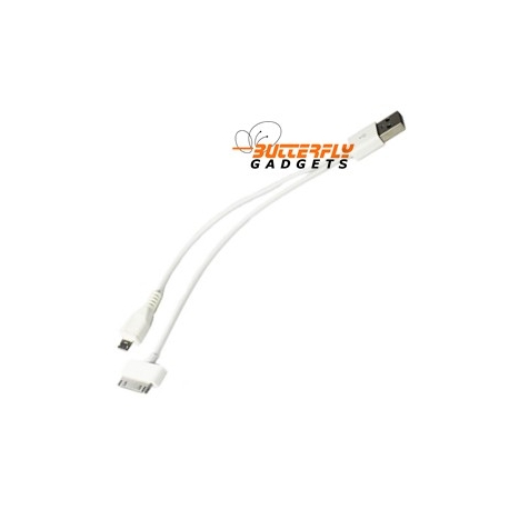 Duo 2 in 1 oplaadkabel, met iPhone, iPod en micro USB aansluiting - Wit