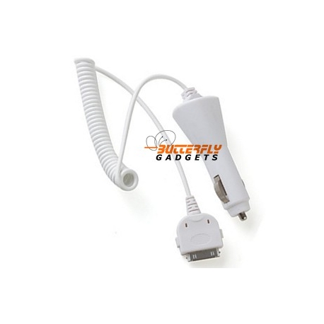 Witte 12 volt autolader met kabel voor de iPhone 3, 4 en iPhone 4s