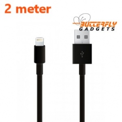 Twee meter lange USB kabel voor de iPhone 5, 5s, 5c, iPad 4, iPad Mini (zwart)