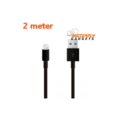 Twee meter lange USB kabel voor de iPhone 5, 5s, 5c, iPad 4, iPad Mini (zwart)