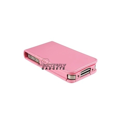 Lang verlichten Ontwarren Flipcase hoesje met pashouder (wallet) voor de iPhone 4, 4S (roze)