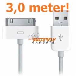 USB data sync kabel voor de iPhone en iPad (wit, superlang, 3,0 meter)