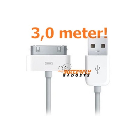 USB data sync kabel voor de iPhone en iPad (wit, superlang, 3,0 meter)