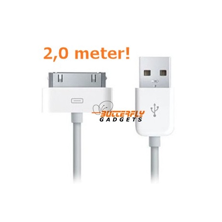 USB data sync kabel voor de iPhone (wit, extra lang, 2,0 meter)