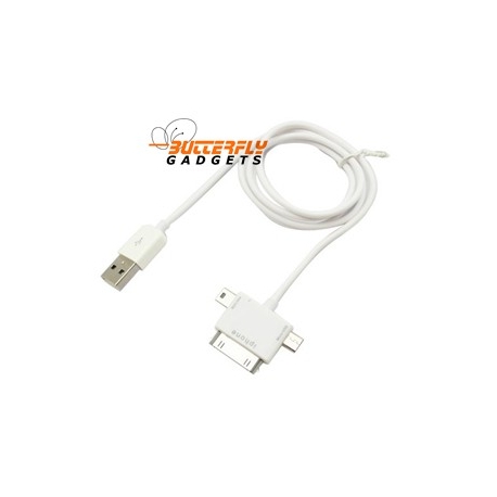 3 in 1 Micro Mini USB kabel, voor o.a. iPhone, HTC, Blackberry, Samsung, iPod