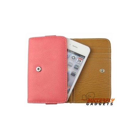 Bookcase (portemonnee) voor o.a. iPhone met drie vakjes voor pasjes - Roze