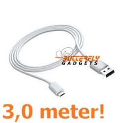 USB data sync kabel voor Samsung Galaxy, HTC, Nokia (superlang, 3,0 meter)