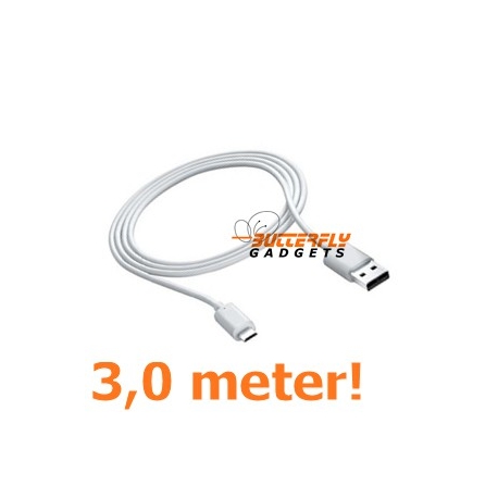 USB data sync kabel voor Samsung Galaxy, HTC, Nokia (superlang, 3,0 meter)