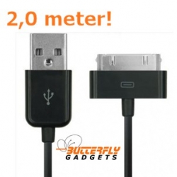 USB data sync kabel voor de iPhone en iPad (zwart, extra lang, 2,0 meter)