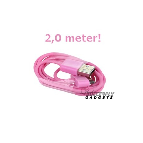 USB data sync kabel voor de iPhone en iPad (roze, extra lang, 2,0 meter)